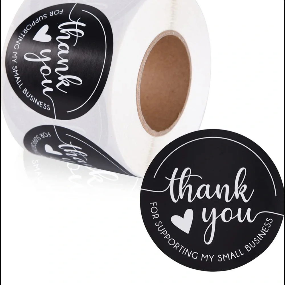 🖤50 Black and white 2 inch Thank you stickers - Picture 3 of 5